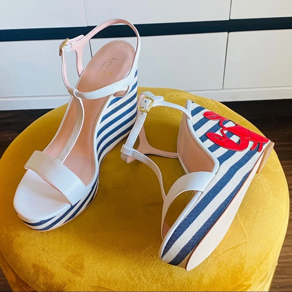 Kate Spade New York Deacon Lobster Embroidered Wedges Size 10 Runs like a 9-9.5 - Picture 3 of 10